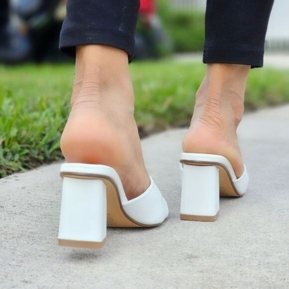 Women Square Toe Sandals Slip On White Color - Picture 3 of 5